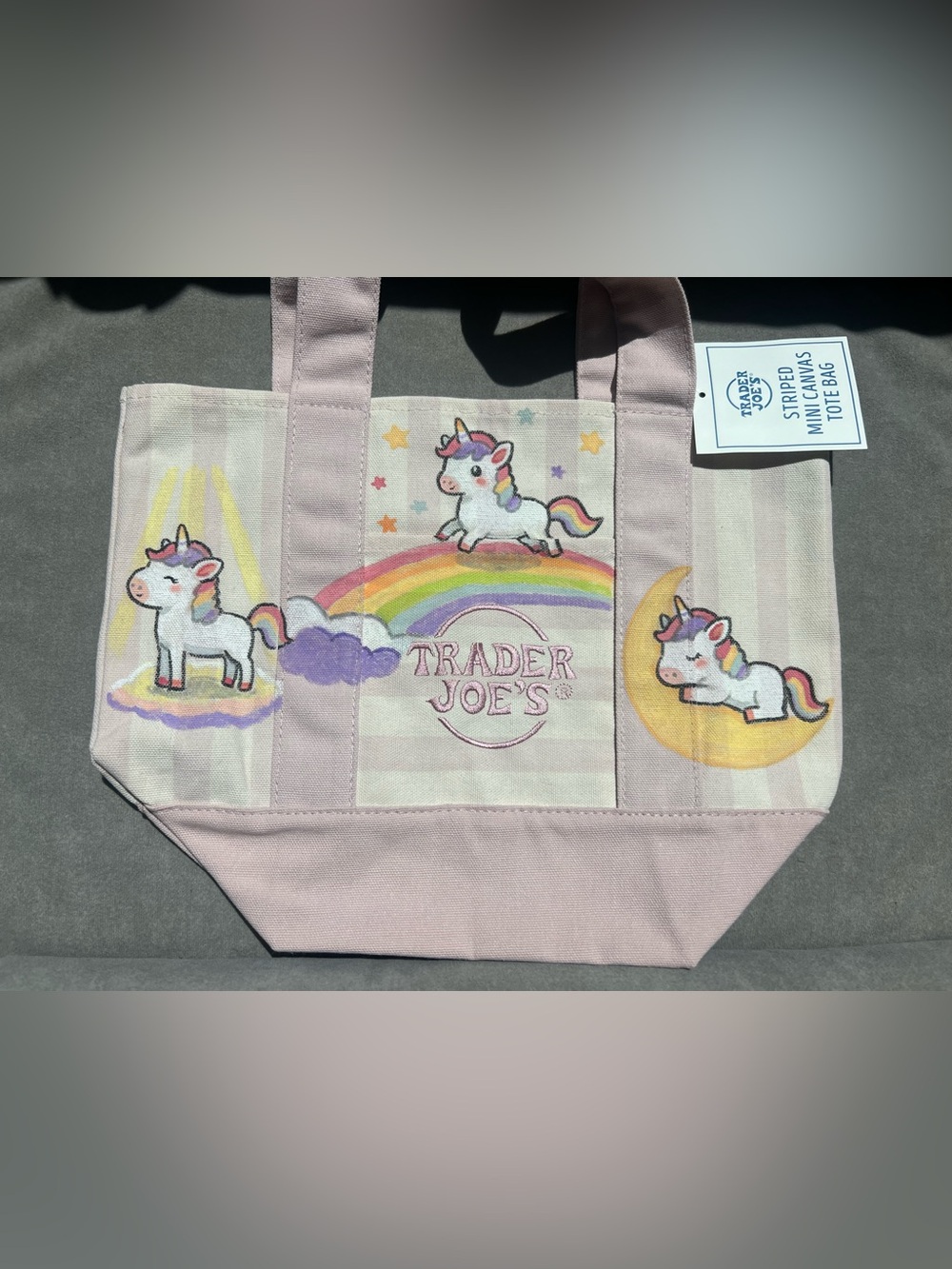 Trader Joe’s x Unicorn Hand-painted Mini Pink Striped Canvas Tote Bag